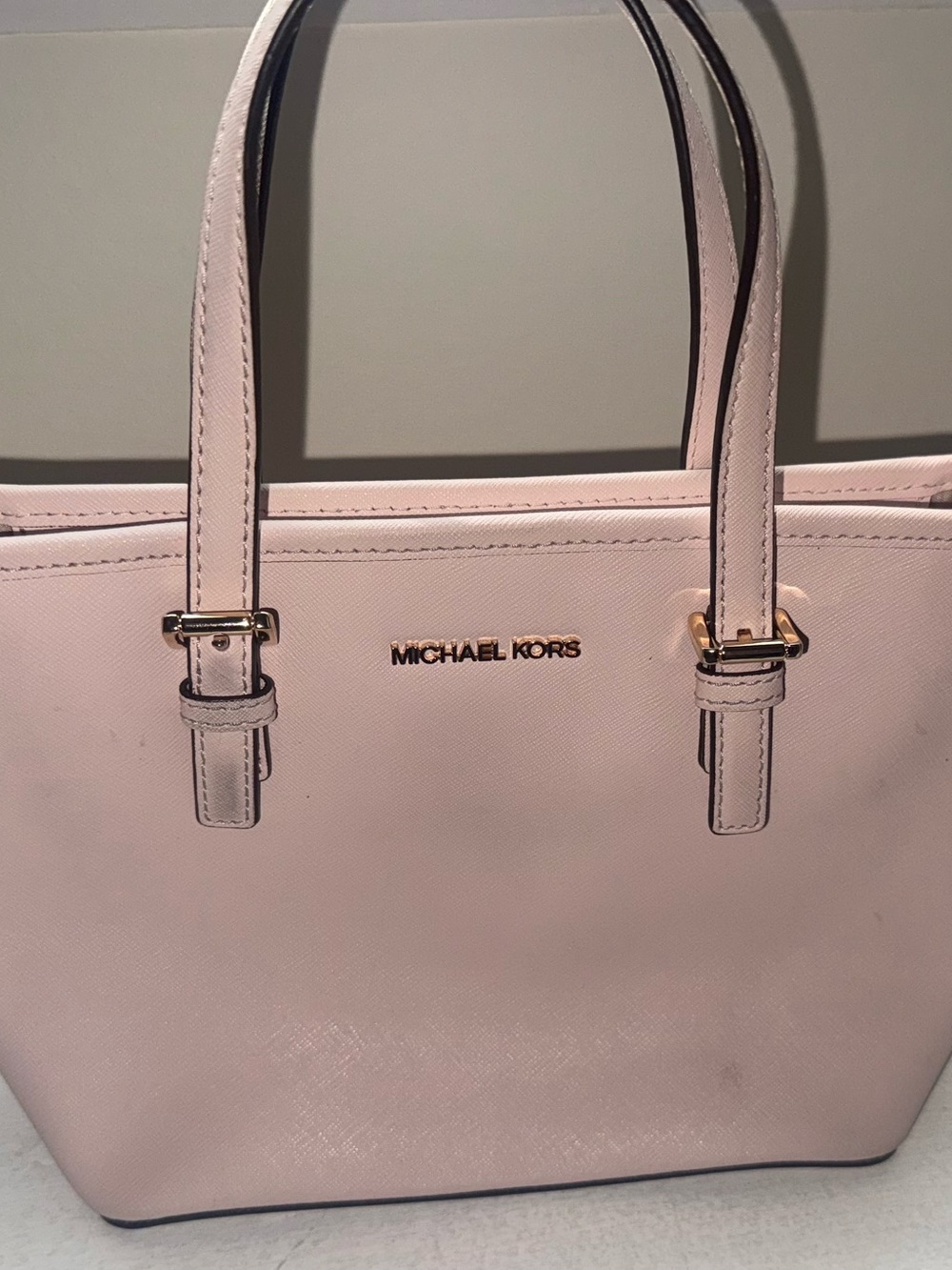 Michael Kors Light Pink Saffiano Leather Tote with Gold Hardware